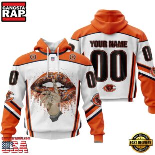 Custom Name And Number NFL Chicago Bears Lips All Over Print Hoodie