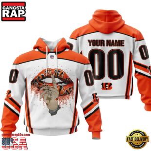 Custom Name And Number NFL Cincinnati Bengals Lips All Over Print Hoodie