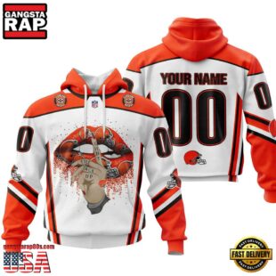 Custom Name And Number NFL Cleveland Browns Lips All Over Print Hoodie