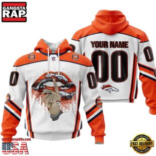 Custom Name And Number NFL Denver Broncos Lips All Over Print Hoodie