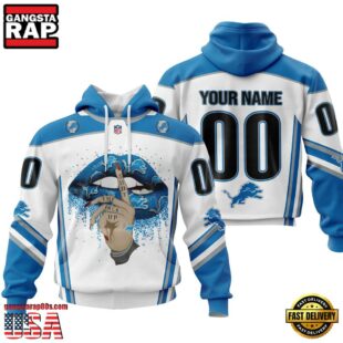 Custom Name And Number NFL Detroit Lions Lips All Over Print Hoodie