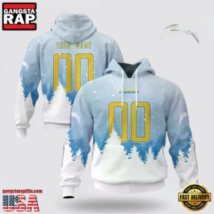 Custom Name And Number NFL Los Angeles Chargers Christmas Spirit All Over Print Hoodie Shirt