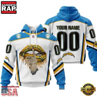 Custom Name And Number NFL Los Angeles Chargers Lips All Over Print Hoodie