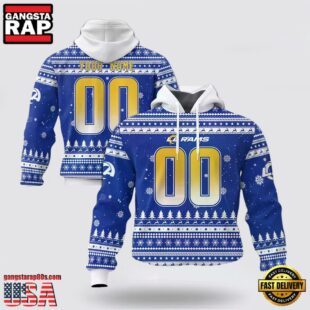 Custom Name And Number NFL Los Angeles Rams Christmas Spirit All Over Print Hoodie Shirt