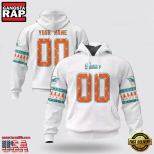 Custom Name And Number NFL Miami Dolphins Christmas Spirit All Over Print Hoodie Shirt