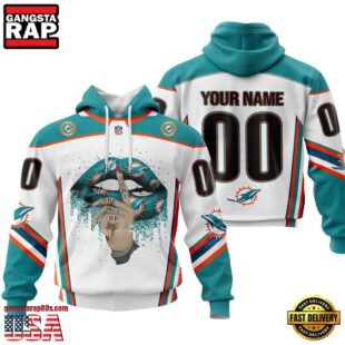 Custom Name And Number NFL Miami Dolphins Lips All Over Print Hoodie