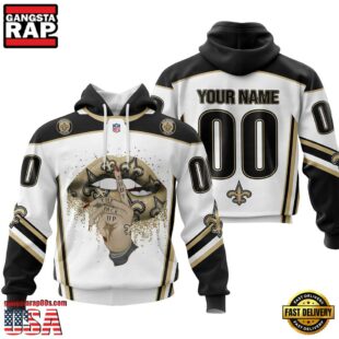 Custom Name And Number NFL New Orleans Saints Lips All Over Print Hoodie