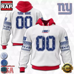 Custom Name And Number NFL New York Giants Christmas Spirit All Over Print Hoodie Shirt