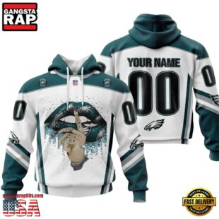 Custom Name And Number NFL Philadelphia Eagles Lips All Over Print Hoodie