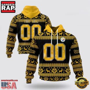 Custom Name And Number NFL Pittsburgh Steelers Christmas Spirit All Over Print Hoodie Shirt