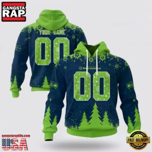 Custom Name And Number NFL Seattle Seahawks Christmas Spirit All Over Print Hoodie Shirt