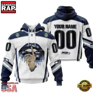 Custom Name And Number NFL Seattle Seahawks Lips All Over Print Hoodie