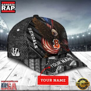 Custom Name Cincinnati Bengals NFL Team Eagle US Flag Baseball Cap