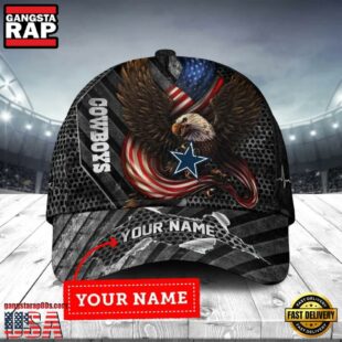 Custom Name Dallas Cowboys NFL Team Eagle US Flag Baseball Cap