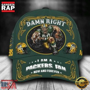 Custom Name Green Bay Packers NFL Mascot Damn Right Football Team Baseball Cap