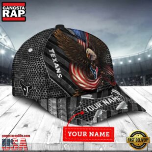 Custom Name Houston Texans NFL Team Eagle US Flag Baseball Cap