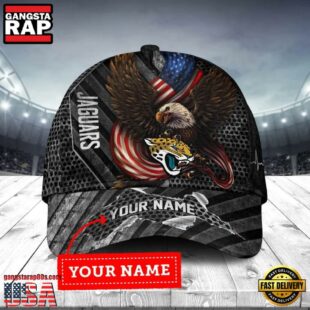 Custom Name Jacksonville Jaguars NFL Team Eagle US Flag Baseball Cap