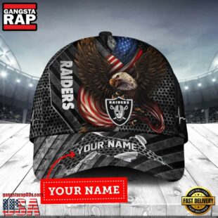 Custom Name Las Vegas Raiders NFL Team Eagle US Flag Baseball Cap