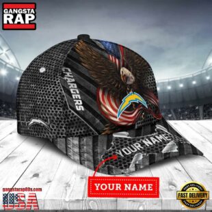 Custom Name Los Angeles Chargers NFL Team Eagle US Flag Baseball Cap