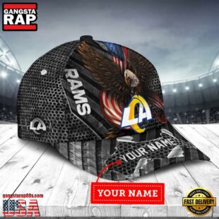 Custom Name Los Angeles Rams NFL Team Eagle US Flag Baseball Cap