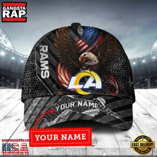 Custom Name Los Angeles Rams NFL Team Eagle US Flag Baseball Cap