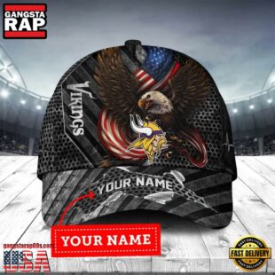 Custom Name Minnesota Vikings NFL Team Eagle US Flag Baseball Cap