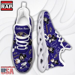 Custom Name NFL Baltimore Ravens Mickey Mouse Max Soul Shoes