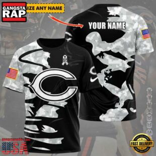 Custom Name NFL Chicago Bears Camo All Over Print T-Shirt