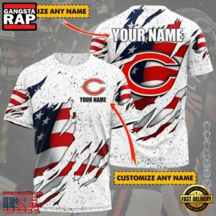 Custom Name NFL Chicago Bears US Flag All Over Print T-Shirt