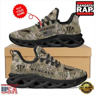 Custom Name NFL Cincinnati Bengals US Army Military Veteran Camouflage Max Soul Shoes