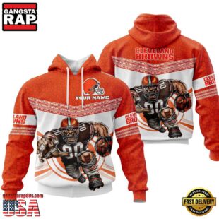 Custom Name NFL Cleveland Browns Mascot All Over Print Hoodie Shirt