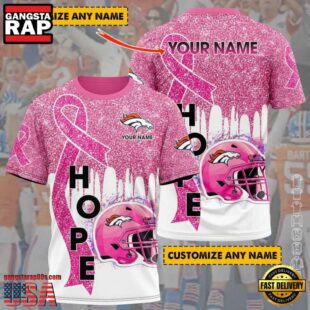 Custom Name NFL Denver Broncos Breast Cancer All Over Print T-Shirt