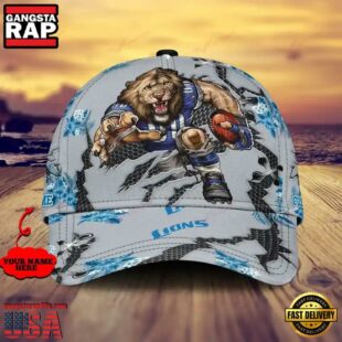 Custom Name NFL Detroit Lions Mascot Football Baseball Cap