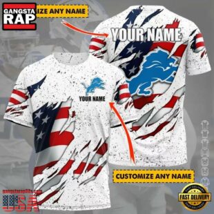 Custom Name NFL Detroit Lions US Flag All Over Print T-Shirt