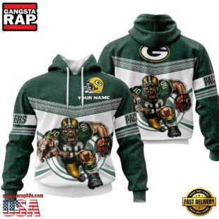 Custom Name NFL Green Bay Packers Mascot All Over Print Hoodie Shirt