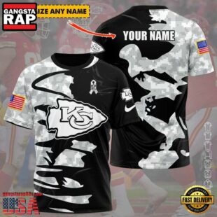 Custom Name NFL Kansas City Chiefs Camo All Over Print T-Shirt