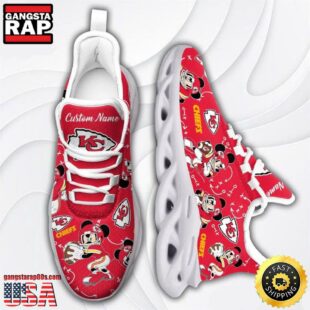 Custom Name NFL Kansas City Chiefs Mickey Mouse Max Soul Shoes