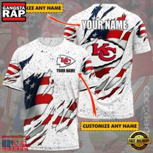 Custom Name NFL Kansas City Chiefs US Flag All Over Print T-Shirt