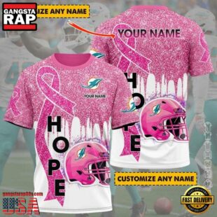 Custom Name NFL Miami Dolphins Breast Cancer All Over Print T-Shirt