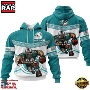 Custom Name NFL Miami Dolphins Mascot All Over Print Hoodie Shirt