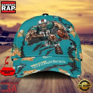 Custom Name NFL Miami Dolphins Mascot Football Baseball Cap