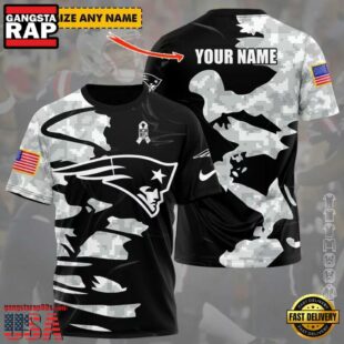 Custom Name NFL New England Patriots Camo All Over Print T-Shirt