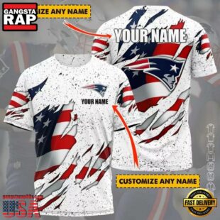 Custom Name NFL New England Patriots US Flag All Over Print T-Shirt