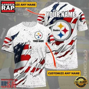 Custom Name NFL Pittsburgh Steelers US Flag All Over Print T-Shirt