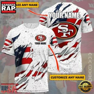 Custom Name NFL San Francisco 49ers US Flag All Over Print T-Shirt