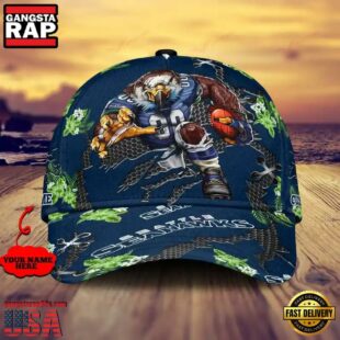 Custom Name NFL Seattle Seahawks Mascot Football Baseball Cap