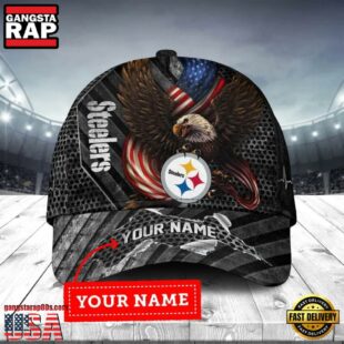 Custom Name Pittsburgh Steelers NFL Team Eagle US Flag Baseball Cap