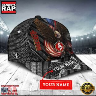 Custom Name San Francisco 49ers NFL Team Eagle US Flag Baseball Cap