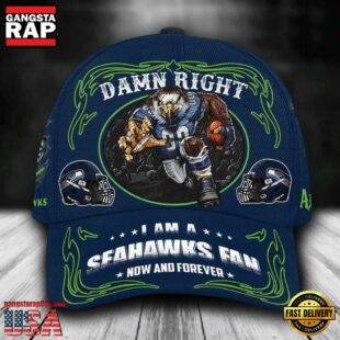 Custom Name Seattle Seahawks NFL Mascot Damn Right Football Team Baseball Cap