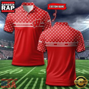 Custom NCAA Wisconsin Badgers Team Logo Pattern Polo Shirt